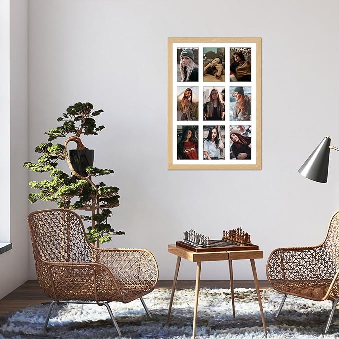 13.5x19.5 Collage frame with 9 Openings 4X6 Pictures, Multiple Picture Frame with Mat, Wall or Tabletop Decor, Natural Wood Grain,2 Pack