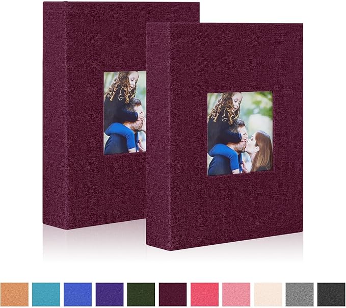 Ywlake Photo Album 4x6 100 Pockets 2 Packs, Small Mini Capacity Linen Photo Album Bulk Sets, Each Pack Holds 100 Top Loader Vertical Only Picture for Kids Boy Girls (Purple)