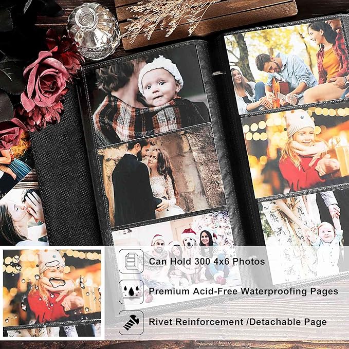Ywlake Photo Album 4x6 300 Pockets, Leather Photo Albums Holds 300 Horizontal Only Pictures White