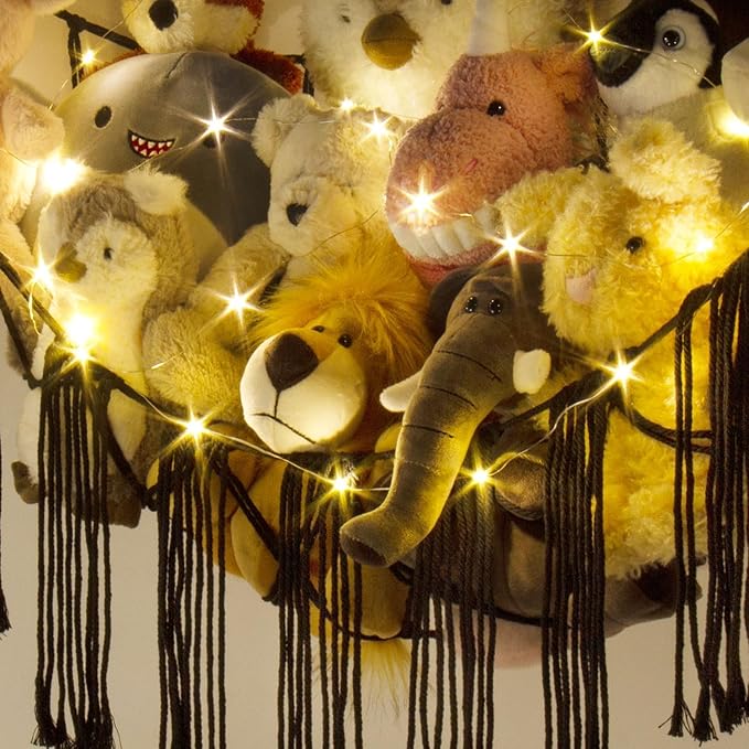 RelaxScene Stuffed Animal Storage Hammock Corner X-Large with LED Light - Baby Hammock Hanging Holder Plushies Net for Stuff Animals Organizer - Cute Room Decor Aesthetic Kids Toddler Nursery Bedroom