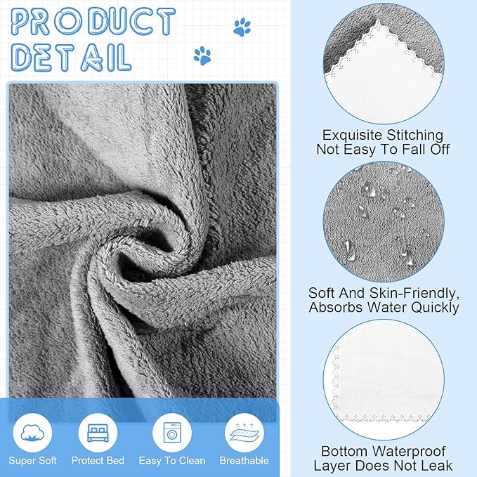 SmoothNovelty 5 Pcs Waterproof Guinea Pig Blankets, Gray, 18 x 24 Inch | Soft Coral Fleece, Waterproof Membrane, Absorbent Cage Liner, Reusable Pee Pad, Washable Bedding Mat for Small Animals