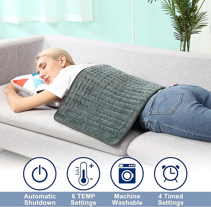 33"X17" Electric Heating pad with 6 Heat Settings, Auto Shut Off, Dry Electric Heating for Back Neck Knee Arms Legs Shoulder Heat Pads for Christmas Birthday Father's Day Mother's Day (Dark Gray)