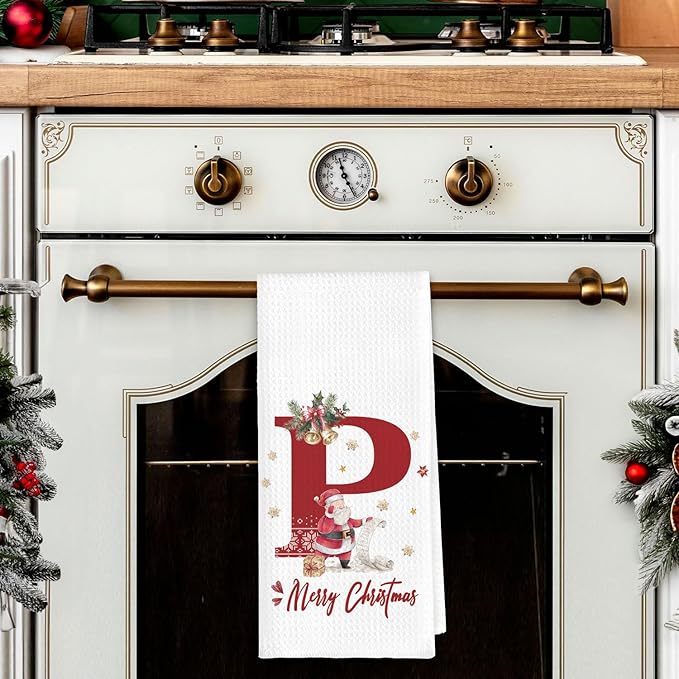 Christmas Initial Letter P Kitchen Towels Personalized Gifts Dish Towels Hand Towels for Kitchen Decorations, Christmas Birthday Gifts for Women, 24x16 Inch