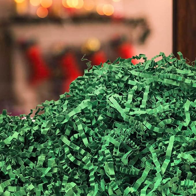 NEWMIAO 1LB Green Crinkle Cut Paper Shred Filler, Gift Box Stuffing Decorative Shredded Crinkle Paper, Holiday Shred Filler for Christmas Gift Bags Baskets and Packaging