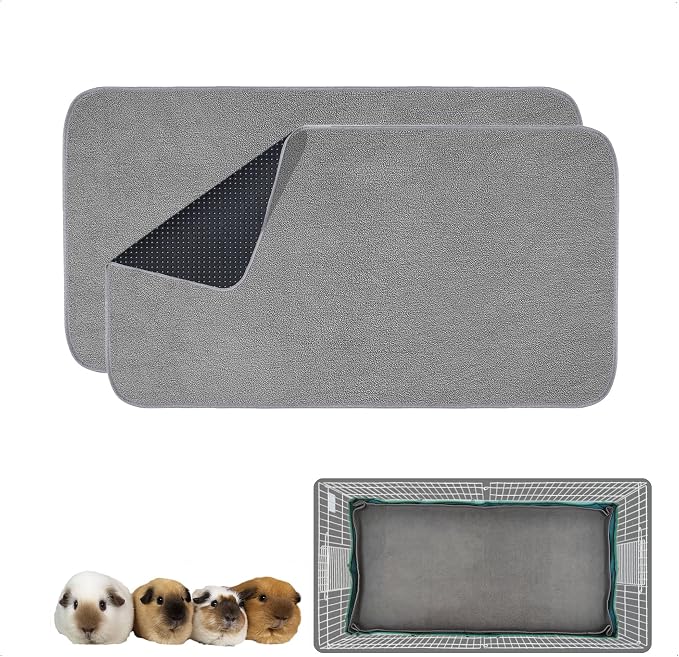 Guinea Pig Bedding, Cage Liners, Washable, Reusable & Leakproof | Premium Fleece Material, Instant Absorbent, Anti-Slip Bottom, Pee Pads for Small Animals. For Midwest Cage, 24"x47", 2 Pack