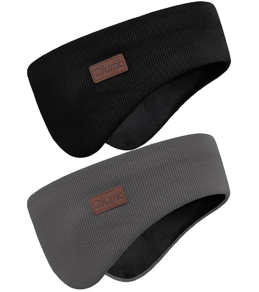 Winter Ear Warmer Headband for Men Women Double-Layer Knit Ear Muffs Cover with Fuzzy Lining for Running and Cycling (Black, Dark Grey, One Size)