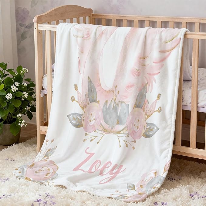 Personalized Baby Blanket with Name, Customized Soft Animals Flannel Blankets for Newborn Boys Girls and Toddlers, for New Mom, Infant Birthday Gift, Swan