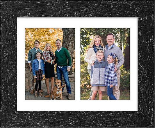 8.5x11 Picture Frame Display 2 opening Double 5x7 Picture Frame Collage,Multi Photo Frame with Mat,Plexiglass,Horizontal and Vertical Formats for Wall Decor,Black Wood Grain