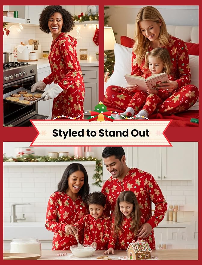 PATPAT Matching Family Christmas Onesie Pajamas – Holiday Hooded Jumpsuit Sleepwear PJs Couples Xmas Loungewear with Socks