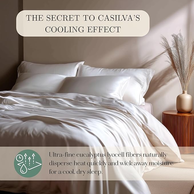 CASILVA Eucalyptus Sheets - Infused with Silver for Anti-Odor, Softer Than Silk Fibers, More Cooling Than Cotton - Perfect for Hot Sleepers & Sensitive Skin - 100% Tencel Lyocell - Full Sheet Set