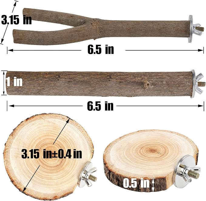 8 PCS Bird Perch Set | Natural Birch Wood, Straight & Forked Perches with Platforms, For Parakeets, Cockatiels, Conures, Lovebirds, Cage Accessories