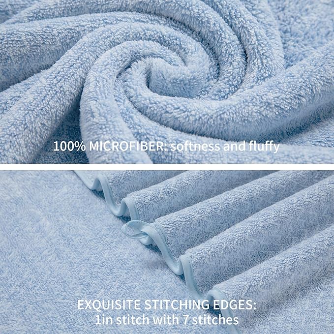 Ultra Soft Bath Towel Set,12 Piece (4 Bath Towels,4 Hand Towels,4 Washcloths) Family Bathroom Towels Set with Hanging Loop,Quick Dry Extra Absorbent Shower Towel for Bathroom,Hotel,Spa-Light Blue