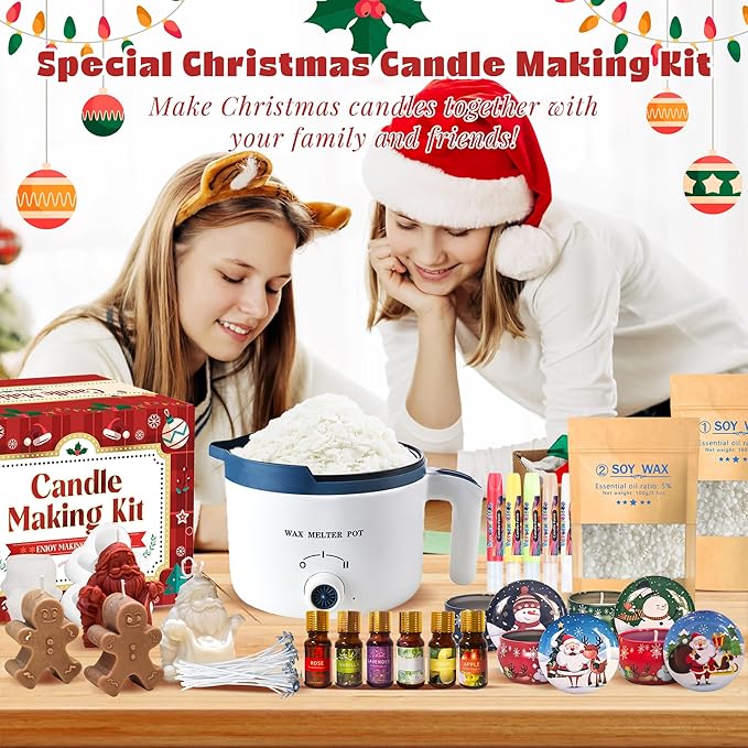 DIY Christmas Candle Making Kit, Make Your Own Scented Candles at Home with Wax Melter, Festive Molds, Soy Wax & Fragrances, All-in-One Wax Melts Kit for Holiday Crafting & Gifting