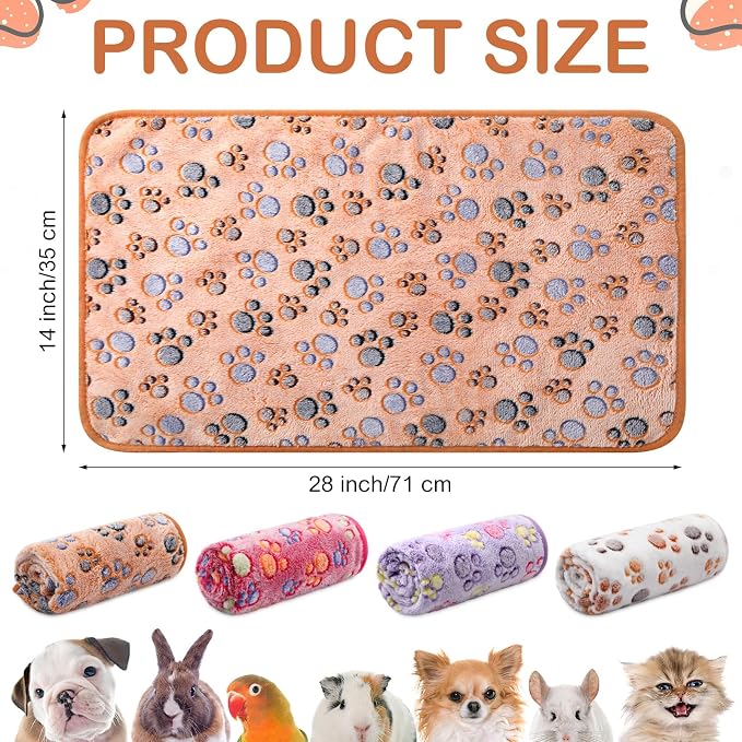 Tudomro 8 Pcs Guinea Pig Fleece Cage Liners, Paw, 14 x 28 Inch | Washable Reusable Small Animal Bedding, Absorbent Blankets for Ferret Chinchilla, Soft Fleece Mat Pads Protect Furniture
