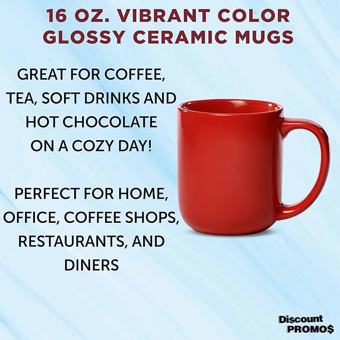 DISCOUNT PROMOS Vibrant Color Glossy Ceramic Mugs 16 oz. Set of 10, Bulk Pack - Perfect for Tea, Espresso, Cappuccino, Hot Cocoa - Red