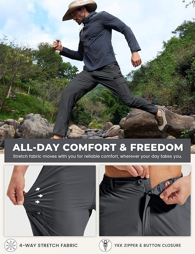 MOURCE Hiking Pants Men Lightweight Quick-Dry - Water Resistant Stretch Travel Pants with 7 Pockets for Outdoor Fishing