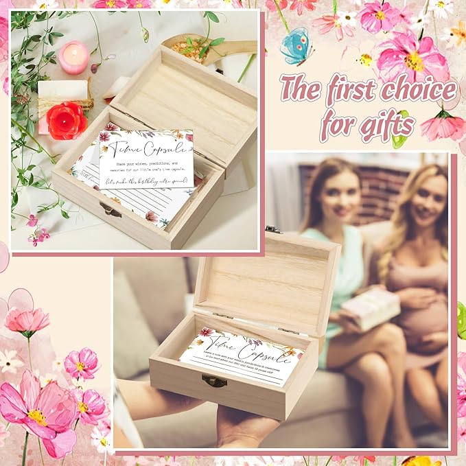 Fuutreo Time Capsule Box 1st Birthday Baby Time Capsule First Birthday Party Games, 1st Activities for Guests, Advice and Wishes Cards Gift Keepsake for Baby Shower Party Supplies(Wildflower)