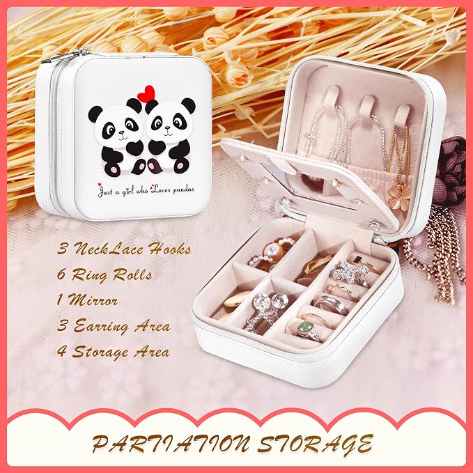 Panda Jewelry Box, Gifts For Women Teens Girls, Panda Lovers Themed Stuff Items Accessories Things Merchandise Decor Merch, Travel Ring Earrings Necklace Organizer Holder！