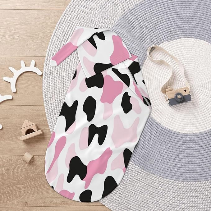 Newborn Swaddle Blankets and Hat Set Soft Cotton Baby Swaddle Wrap Warm Infant Receiving Blanket Pink Print-2