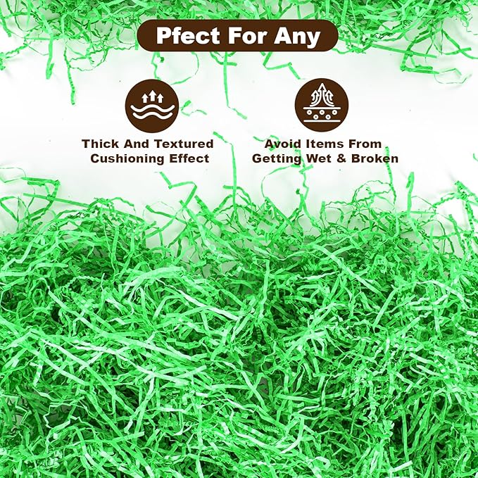 Dayacoco 2LB Crinkle Cut Paper Shred Filler,Shredded Paper For Gift Basket Filler,White Confetti,Crinkle Cut Papers For Gifts Wrapping, Basket Filling, Birthdays, Weddings, Anniversaries-Green