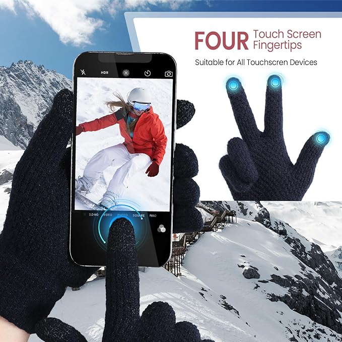 Winter Beanie Hat Circle Scarf Touchscreen Gloves Set, Snow Knit Skull Cap, Warm Thick Fleece Lined Neck Warmer for Men Women