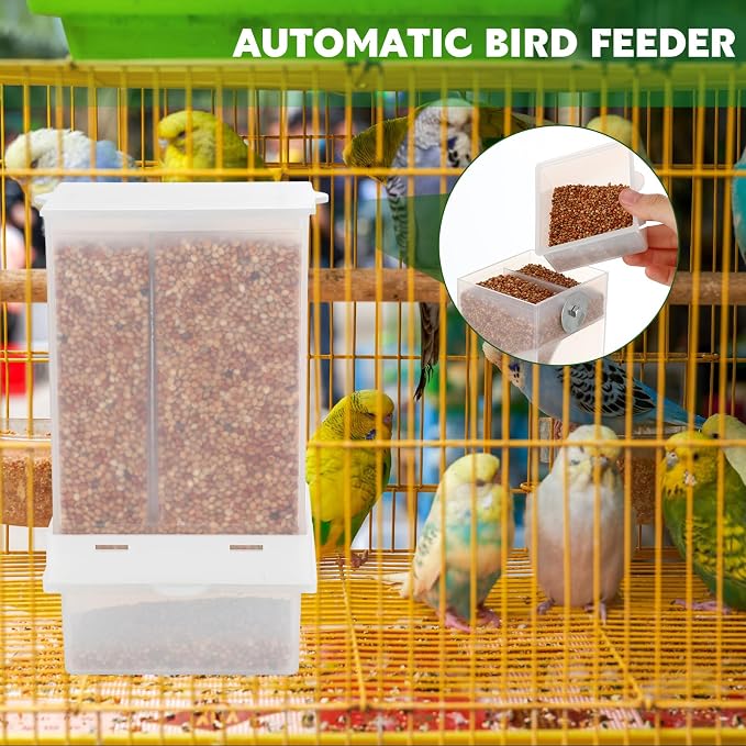 Yaomiao 4 Pcs No Mess Small Bird Feeders Automatic Parakeet Water Dispenser Clear Quail Feeder and Watered Cage Accessories for Small and Medium Parakeet Cockatiel Canary(Assorted,Clear)