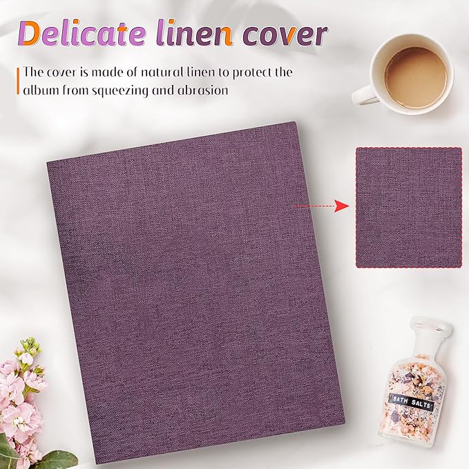 Popotop Photo Album 4x6 100 Pockets for Wedding Gifts,Linen Hardcover Picture Albums for Family Anniversary Baby Vacation Pictures