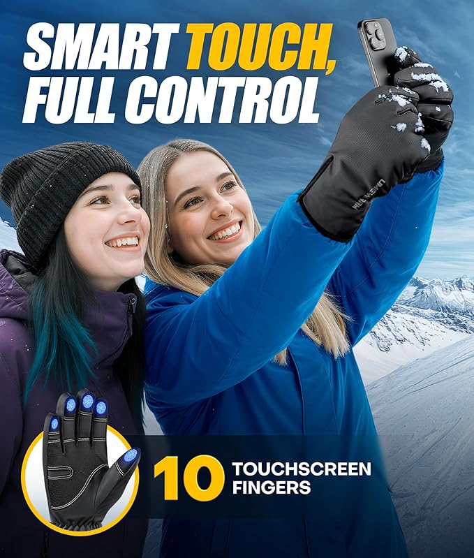 Winter Gloves Men Women Made with 3M Insulation, -20°F GEANI-TEX™ Waterproof Ski Gloves for Cold Weather, 5-Layer Thermal Snow Gloves, 10 Touchscreen Fingers Snowboard gloves for Cycling, Hiking