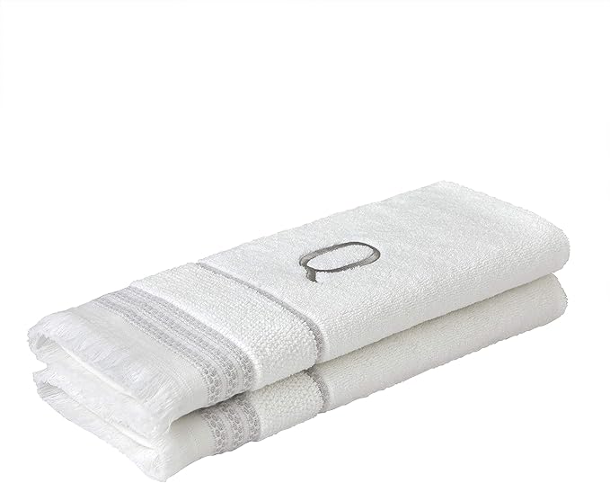 SKL Home Casual Monogram Hand Towel (2-Pack), Q, 16x26, White