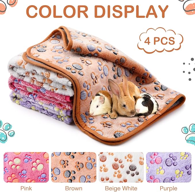 Tudomro 8 Pcs Guinea Pig Fleece Cage Liners, Paw, 35 x 24 Inch | Washable Reusable Small Animal Bedding, Absorbent Blankets for Ferret Chinchilla, Soft Fleece Mat Pads Protect Furniture