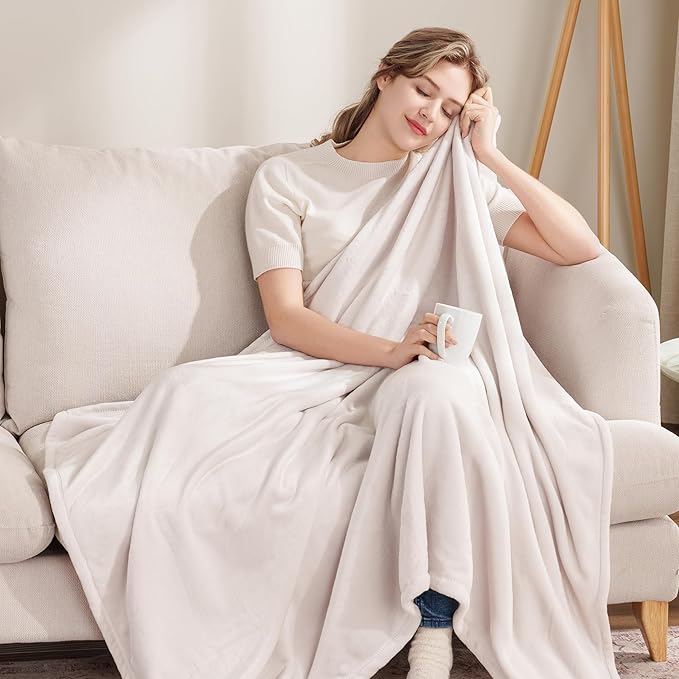 Berkshire Blanket Classic VelvetLoft® Solid Throw Blanket,Lightweight Cozy Flannel Plush Throw Blanket for Bed and Couch,Macadamia,50x60 Inches