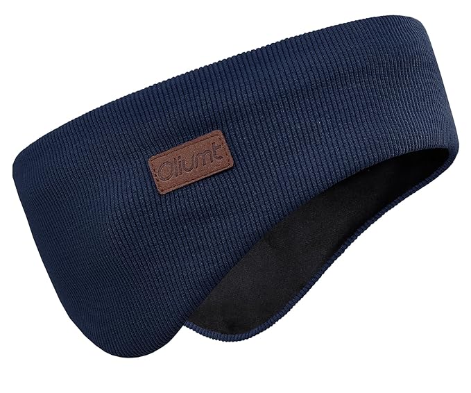 Winter Ear Warmer Headband for Men Women Double-Layer Knit Ear Muffs Cover with Fuzzy Lining for Running and Cycling (Navy, One Size)
