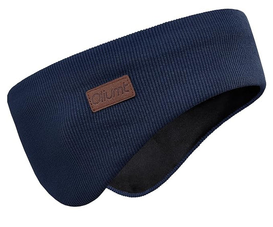 Winter Ear Warmer Headband for Men Women Double-Layer Knit Ear Muffs Cover with Fuzzy Lining for Running and Cycling (Navy, One Size)
