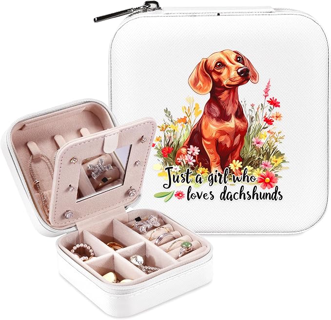 Dachshund Jewelry Box, Gifts For Teens Girls, Dachshund Lovers Stuff Items Accessories Things Merchandise Decor Merch, Travel Ring Earrings Necklace Organizer Holder!