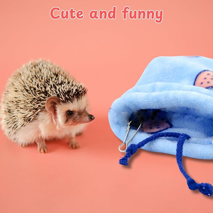 Hedgehog Snuggle Sack, Hanging Fleece Hideout and Sleeping Pouch with Soft Rest Pad for Hedgehogs, Hamsters, Guinea Pigs, Rats, Ferrets & Sugar Gliders (Strawberry, M)