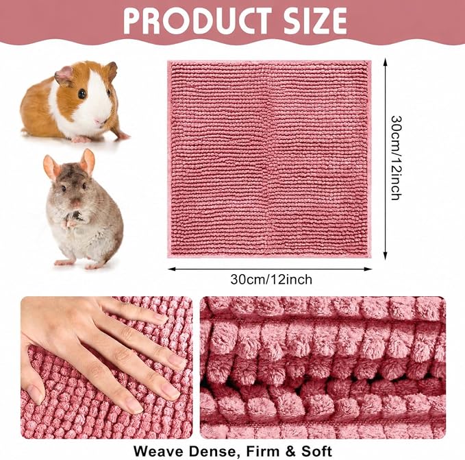 Amylove 4 Pcs Guinea Pig Cage Liner 12 x 12 Inch Washable Chenille Pee Pads Pet Dog Cat Bedding Training Mat Reusable for Small Animals Puppy Bunny Hamster Chinchilla