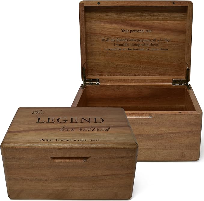 Retirement Memory Box - Farewell Gifts for Coworkers, Teacher Appreciation Gift Personalized Keepsake Box with Hinged Lid Acacia Wood, Custom Engraved Design, 8x6x4 in
