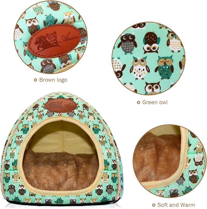 Guinea Pig Bed Hideout, Washable Hamster Cave for Small Animals | Removable Cushion for Cleaning, Warm Fleece Nest, Washable Bed,10.23 x 10.23 x 11 in, Dwarf Rabbits Hedgehogs