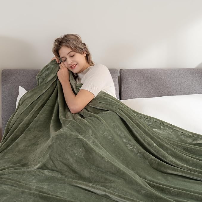 Berkshire Blanket Classic Velvetloft® Solid Blanket Queen Size, Lightweight Cozy Flannel Plush Blanket for Bed and Couch, Dark Sage, 90×90 Inches
