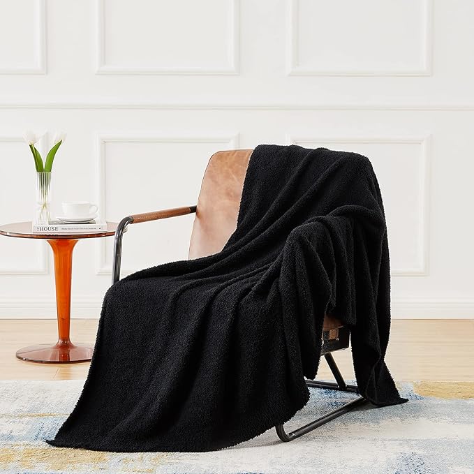 CYMULA Knit Throw Blanket for Couch Black-Super Soft Lightweight Plush Fuzzy Fluffy Cozy Blankets and Throws for Sofa Bed, 50x60 inches