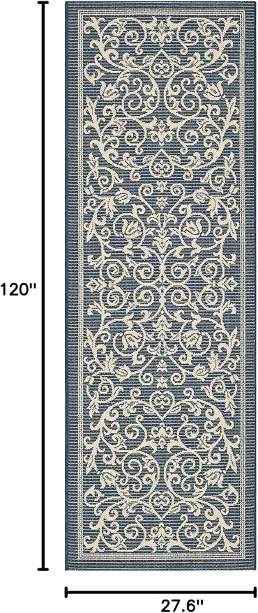 SAFAVIEH Washable Rug Outdoor Courtyard Collection - 2'3" x 10' Runner, Navy & Beige, Non-Shedding & Easy Cleaning, Ideal for Patio, Entryway, Mudroom, Hallway, Kitchen (CY2098-268)