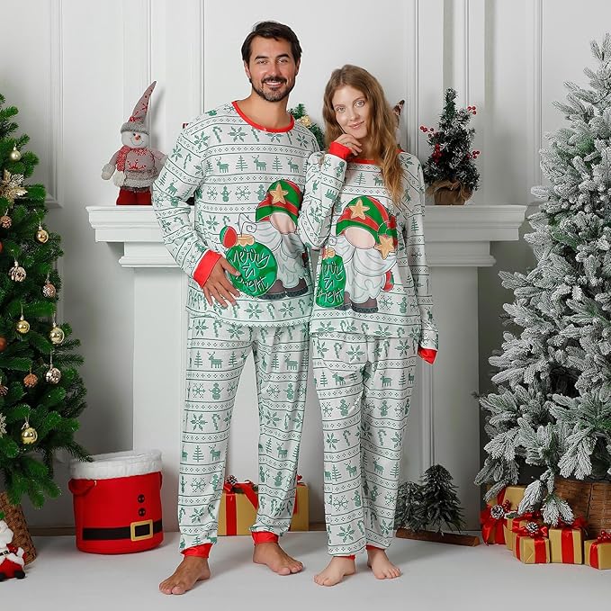 ANGELGGH Matching Christmas Pajamas for Family, Cute Vacation PJs Sets for Couples/Women/Men, Xmas 2 Piece Jammies Sleepwear
