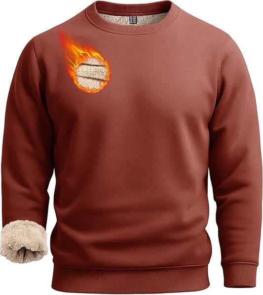 Boladeci Men's Full Sherpa Lined Crewneck Sweatshirts Heavy-weight Fleece Pullover Thick Thermal Long Sleeve Cotton