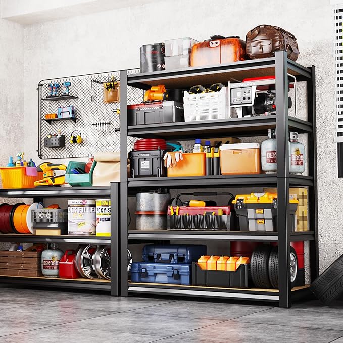 AOAORRG Garage Shelving Heavy Duty Storage Shelves, Metal Adjustable Shelving Unit, Utility Garage Organizer Shelf for Basement, Pantry, Kitchen, Warehouse, 15.7" Dx33.5 Wx35 H, Black
