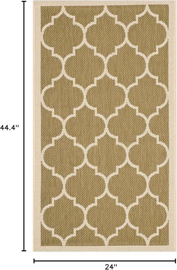 SAFAVIEH Washable Rug Outdoor Courtyard Collection - 2' x 3'7", Green & Beige, Non-Shedding & Easy Cleaning, Ideal for Patio, Front Door, Entryway, Doormat (CY6914-244)