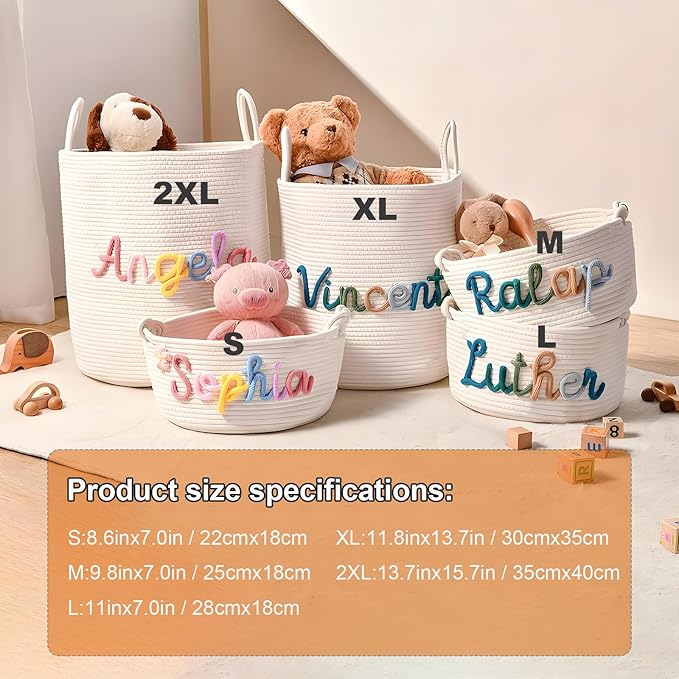 Personalized Baby Shower Basket with Name - Custom Christmas Gift Basket, Newborn Gift Box, Toy Box,Diaper Caddy, Baby Shower Gifts, Cotton Rope Basket，Boo Basket，Dog Toy Basket
