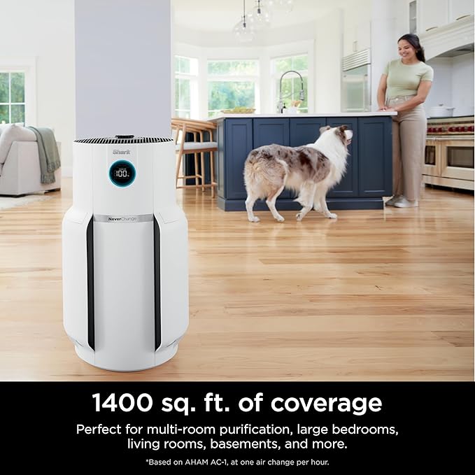 Shark Air Purifier for Home with NeverChange(5-Year) HEPA Air Filter, 1400 sq. ft. for Powerful Multi-Room Purification, Filters Smoke, Captures 99.98% of Particles & Dust, HP302, White
