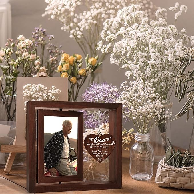 Vetbuosa Memorial Gifts for Loss of Father,Rotating Wooden Picture Frame, Sympathy Gift Keepsake, Healing Grief Gift for Loss of Dad, Remembrance for Funerals, Memorial Ceremonies, Fits 4x6 In Photo