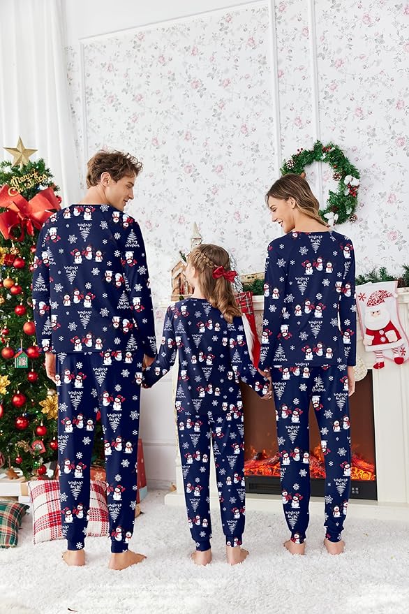 Ekouaer Family Matching Pajamas Christmas Sleepwear Long Sleeve Sleep Shirt with Plaid Pants Soft Loungewear Pjs Set S-XXL