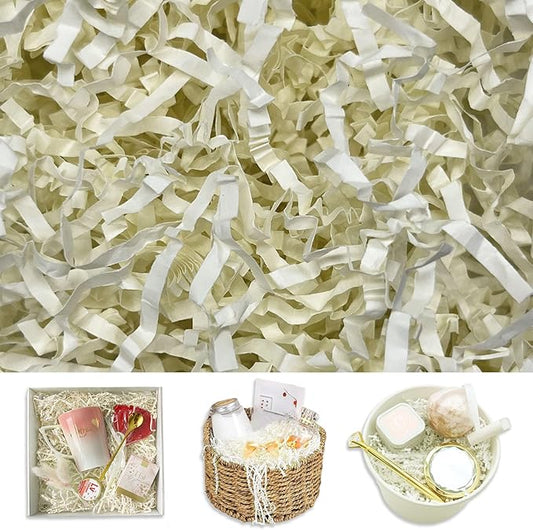Ivory Crinkle Cut Paper Shred Filler, 2 LB Basket Filler Shredded Paper, Confetti Stuffing for Basket Filling, Halloween, Thanksgiving, Christmas, Birthdays, Gift Wrapping, Stuffer Party Supplies